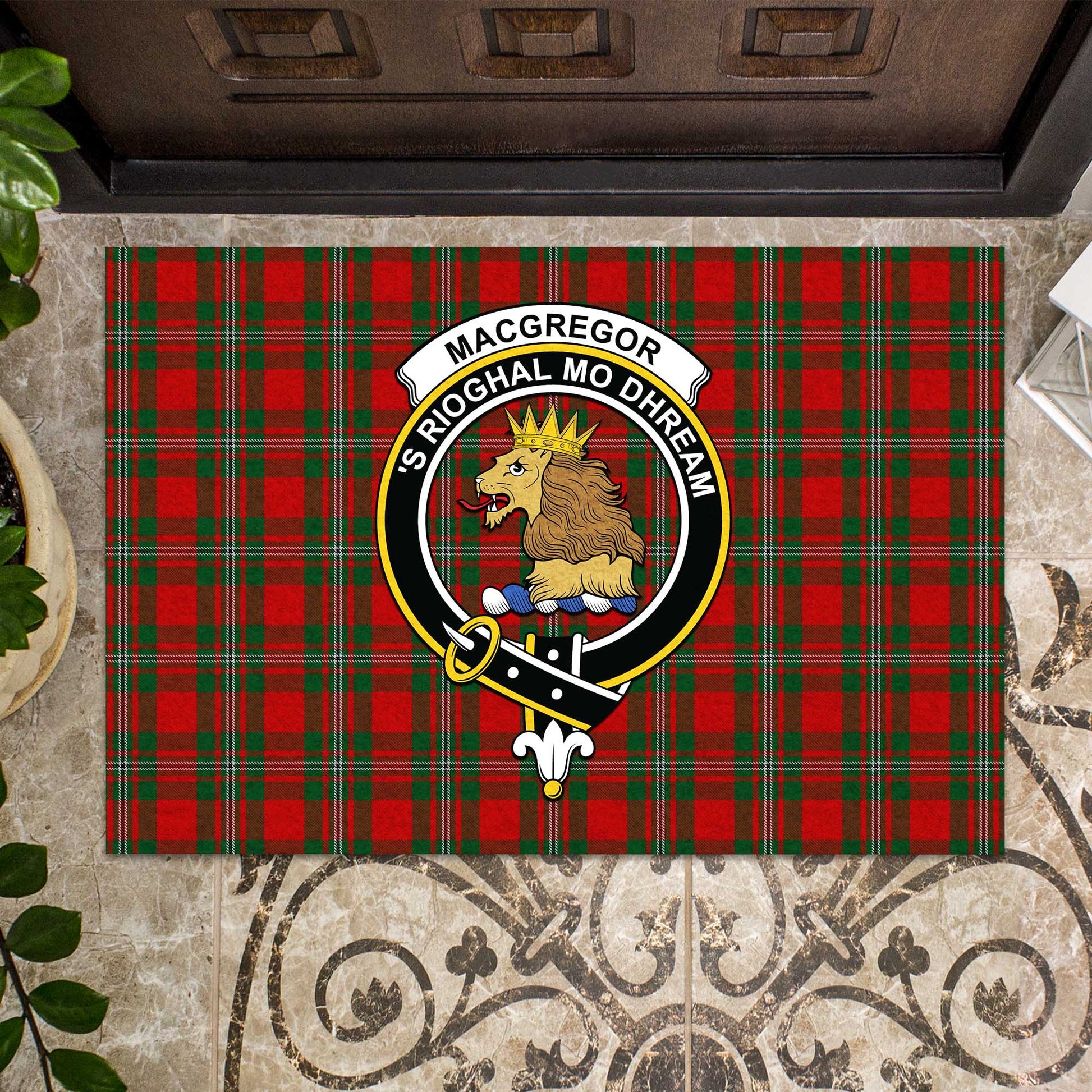 MacGregor Tartan Door Mat with Family Crest - Tartanvibesclothing