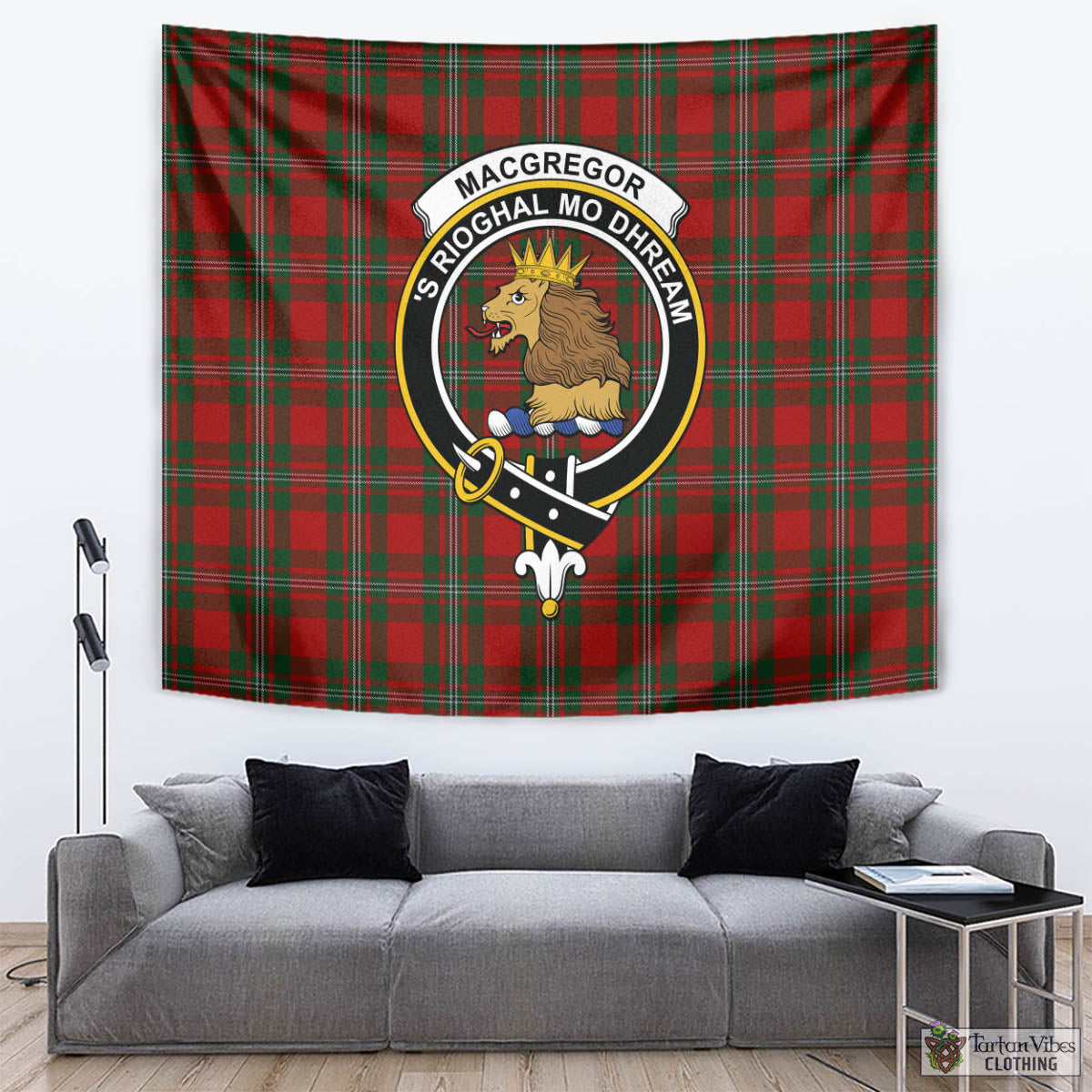 Tartan Vibes Clothing MacGregor Tartan Tapestry Wall Hanging and Home Decor for Room with Family Crest