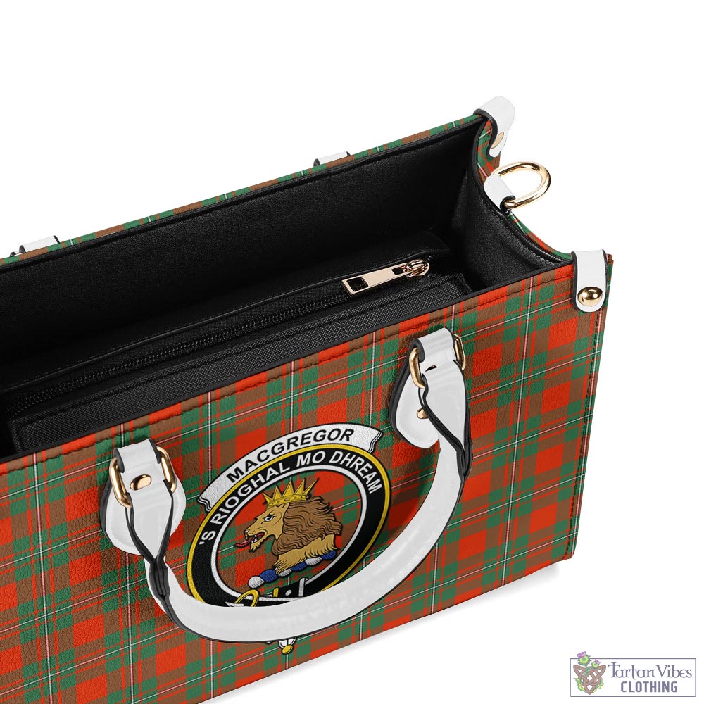 Tartan Vibes Clothing MacGregor Ancient Tartan Luxury Leather Handbags with Family Crest