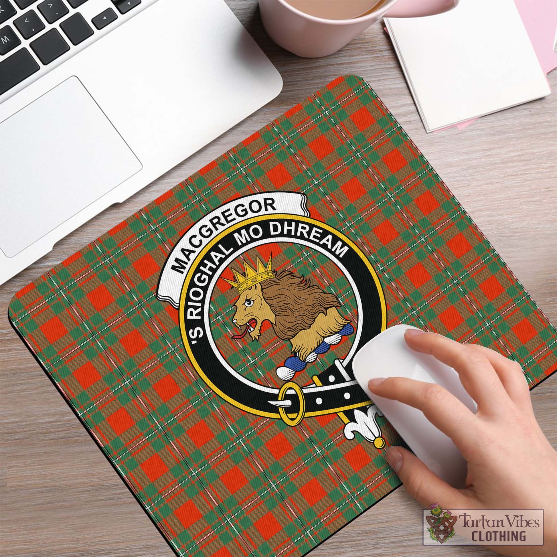 Tartan Vibes Clothing MacGregor Ancient Tartan Mouse Pad with Family Crest