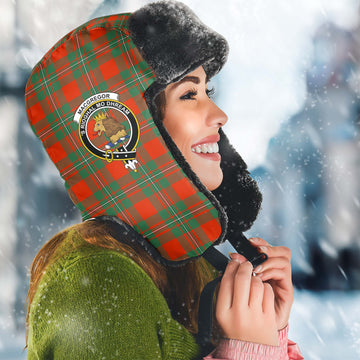 MacGregor Ancient Tartan Winter Trapper Hat with Family Crest