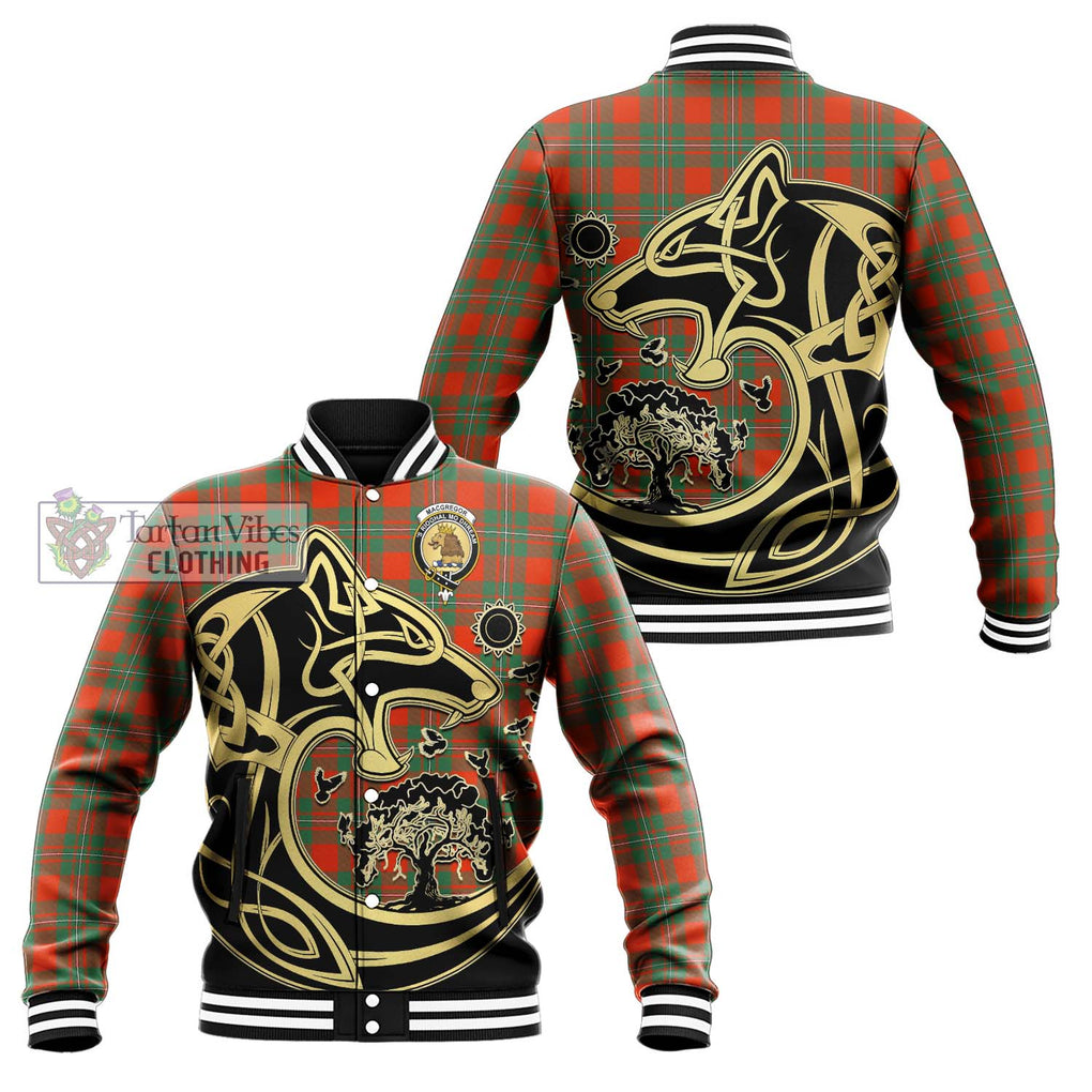 MacGregor Ancient Tartan Baseball Jacket with Family Crest Celtic Wolf Style Unisex - Tartan Vibes Clothing