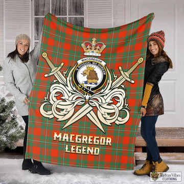 MacGregor Ancient Tartan Blanket with Clan Crest and the Golden Sword of Courageous Legacy