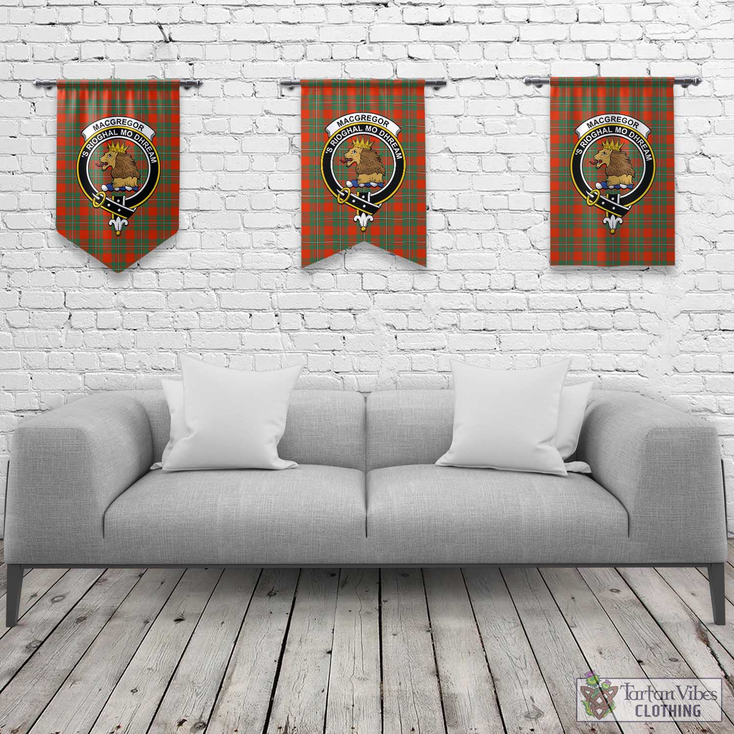 Tartan Vibes Clothing MacGregor Ancient Tartan Gonfalon, Tartan Banner with Family Crest