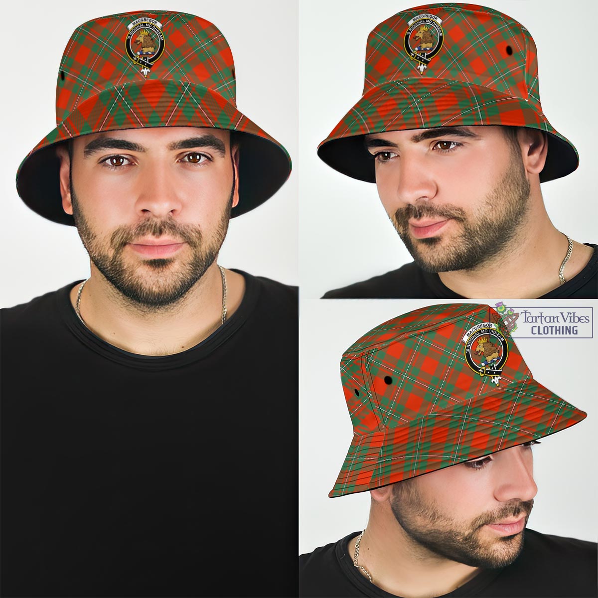 Tartan Vibes Clothing MacGregor Ancient Tartan Bucket Hat with Family Crest