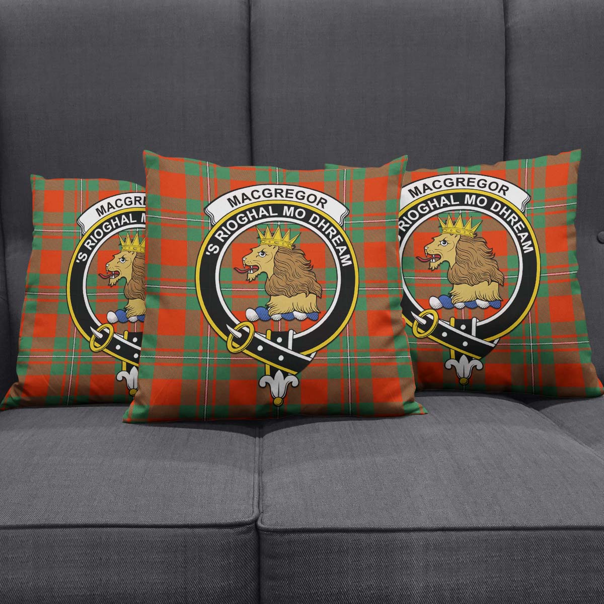 MacGregor Ancient Tartan Pillow Cover with Family Crest Square Pillow Cover - Tartanvibesclothing