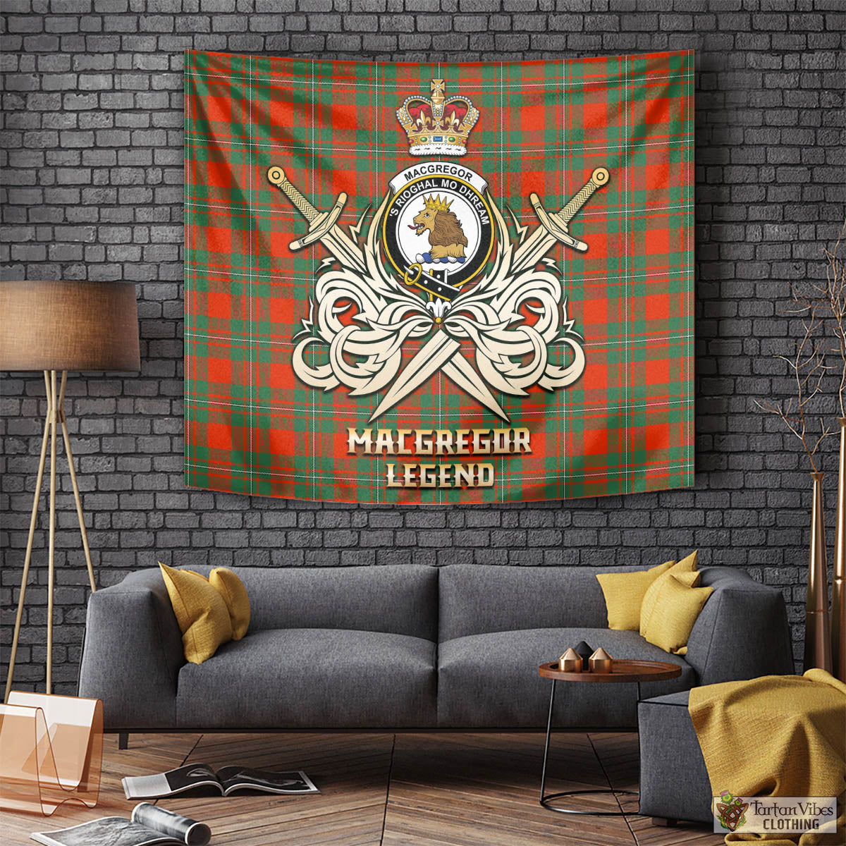 Tartan Vibes Clothing MacGregor Ancient Tartan Tapestry with Clan Crest and the Golden Sword of Courageous Legacy