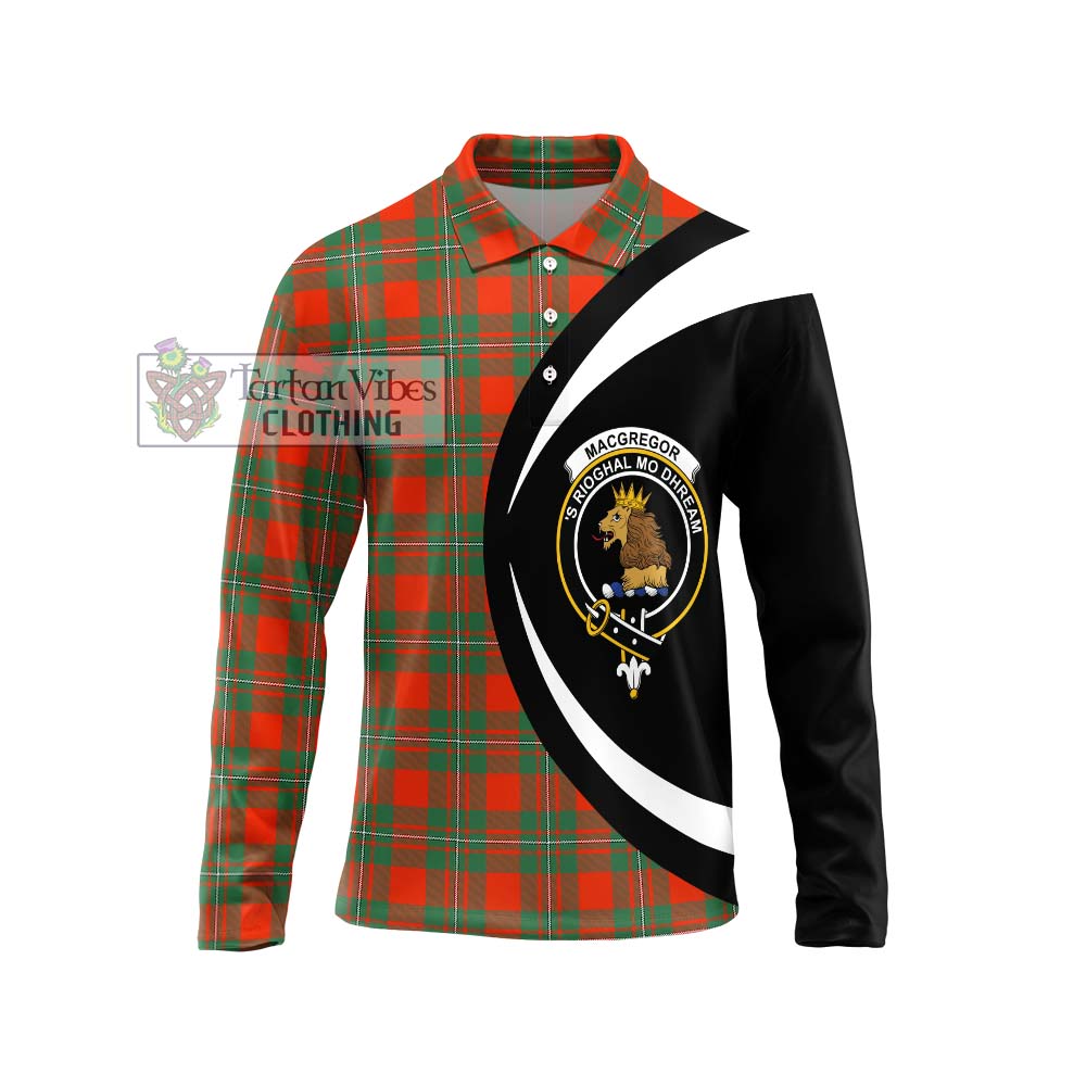 MacGregor Ancient Tartan Long Sleeve Polo Shirt with Family Crest Circle Style Unisex - Tartan Vibes Clothing