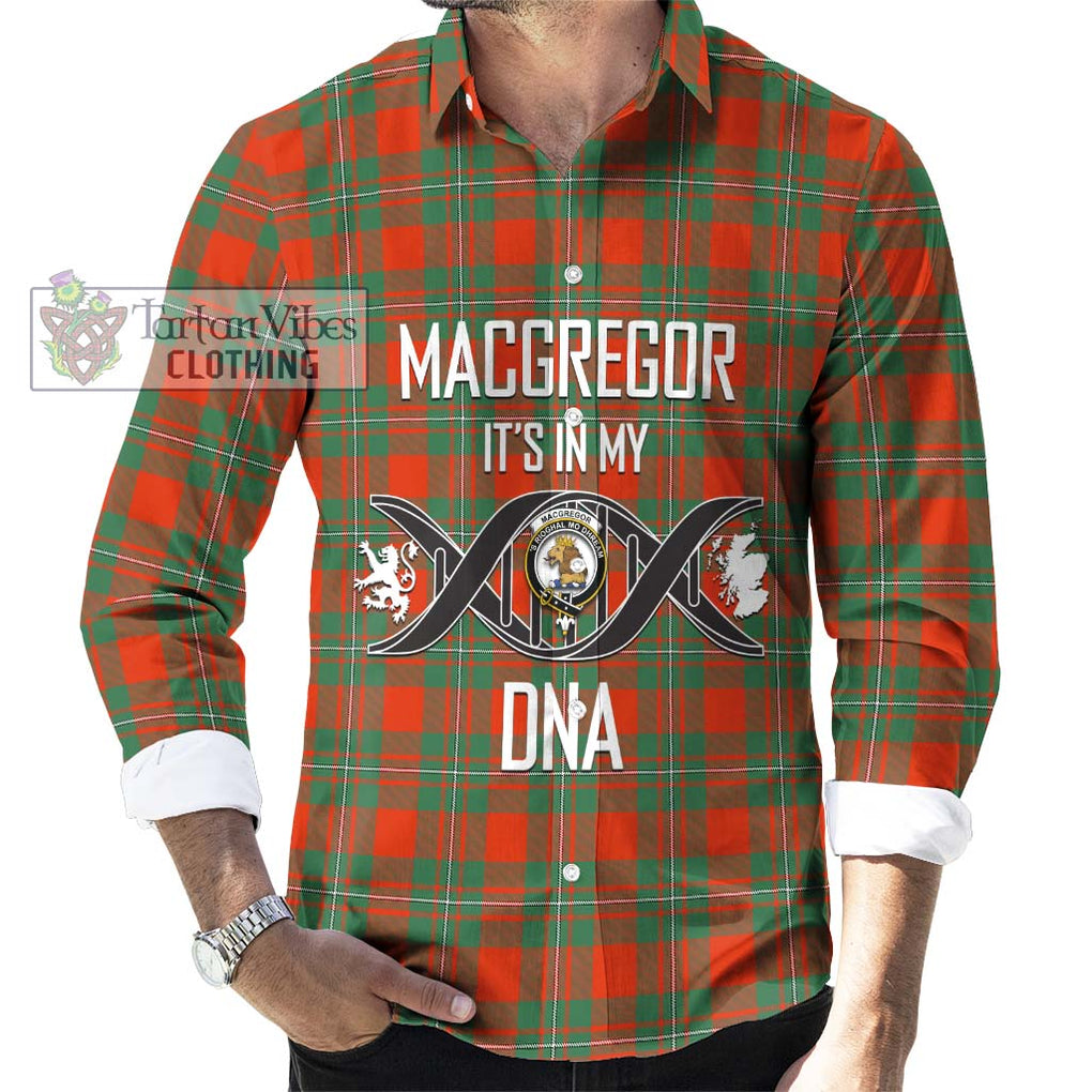 MacGregor Ancient Tartan Long Sleeve Button Shirt with Family Crest DNA In Me Style Men's Shirt S - Tartanvibesclothing Shop