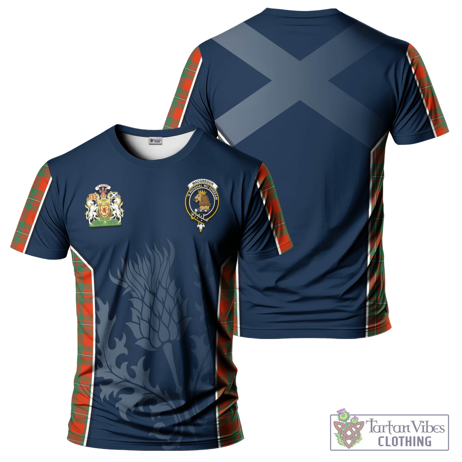 Tartan Vibes Clothing MacGregor Ancient Tartan T-Shirt with Family Crest and Scottish Thistle Vibes Sport Style