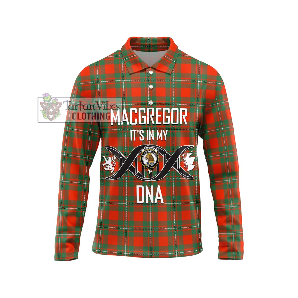 MacGregor Ancient Tartan Long Sleeve Polo Shirt with Family Crest DNA In Me Style Unisex - Tartanvibesclothing Shop