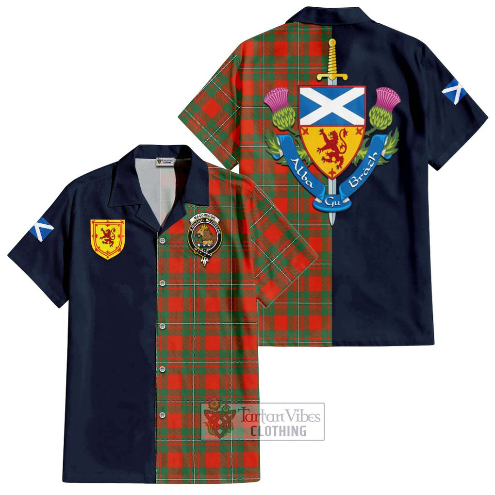 Tartan Vibes Clothing MacGregor Ancient Tartan Short Sleeve Button Shirt with Scottish Lion Royal Arm Half Style