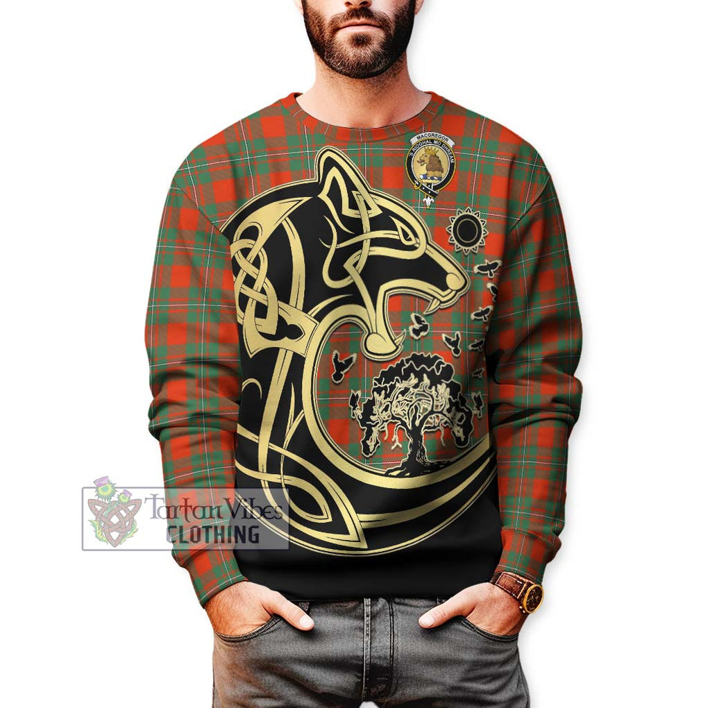 MacGregor Ancient Tartan Sweatshirt with Family Crest Celtic Wolf Style Unisex - Tartan Vibes Clothing