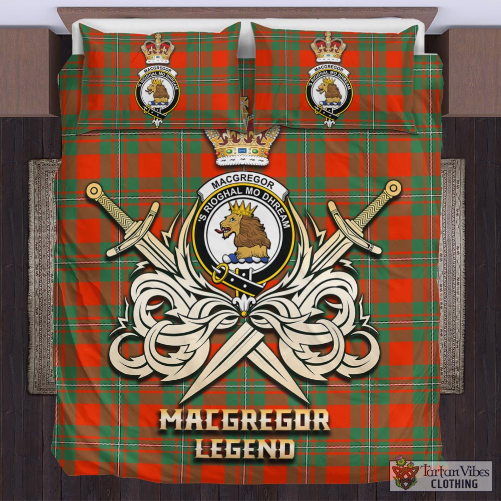 Tartan Vibes Clothing MacGregor Ancient Tartan Bedding Set with Clan Crest and the Golden Sword of Courageous Legacy