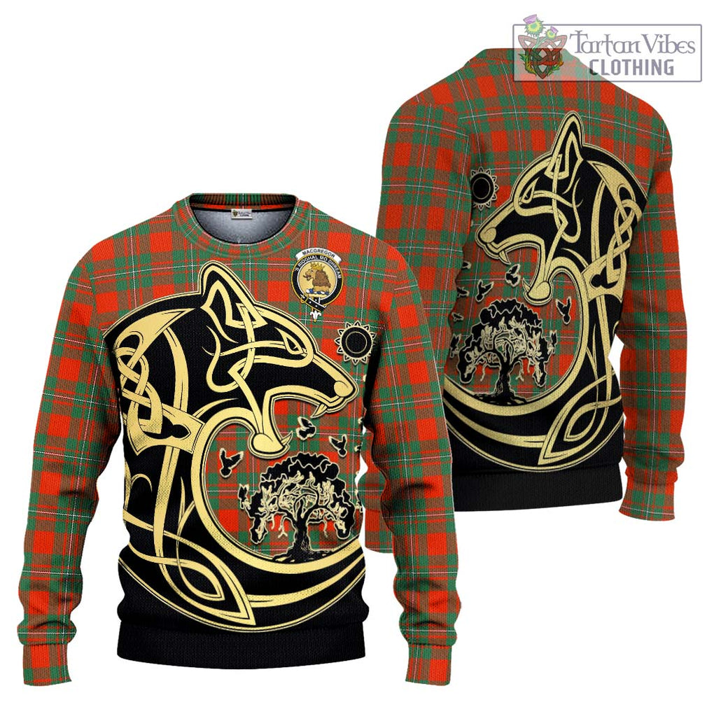 MacGregor Ancient Tartan Knitted Sweater with Family Crest Celtic Wolf Style Unisex - Tartan Vibes Clothing