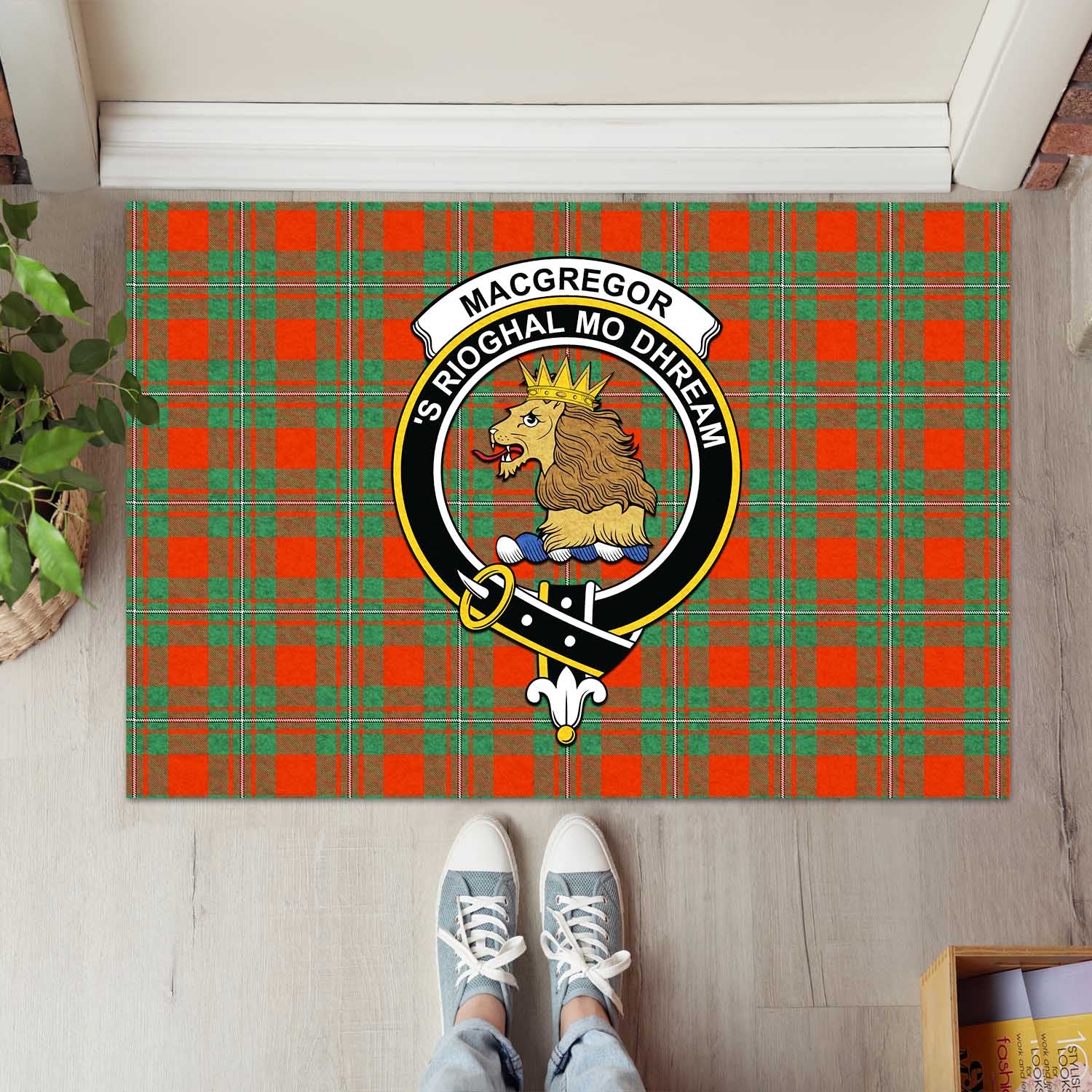 MacGregor Ancient Tartan Door Mat with Family Crest - Tartanvibesclothing