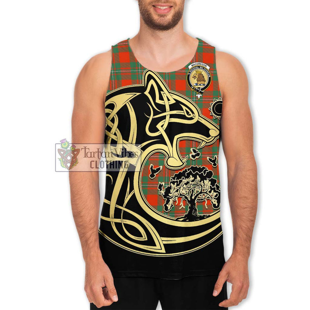 MacGregor Ancient Tartan Men's Tank Top with Family Crest Celtic Wolf Style Men - Tartan Vibes Clothing