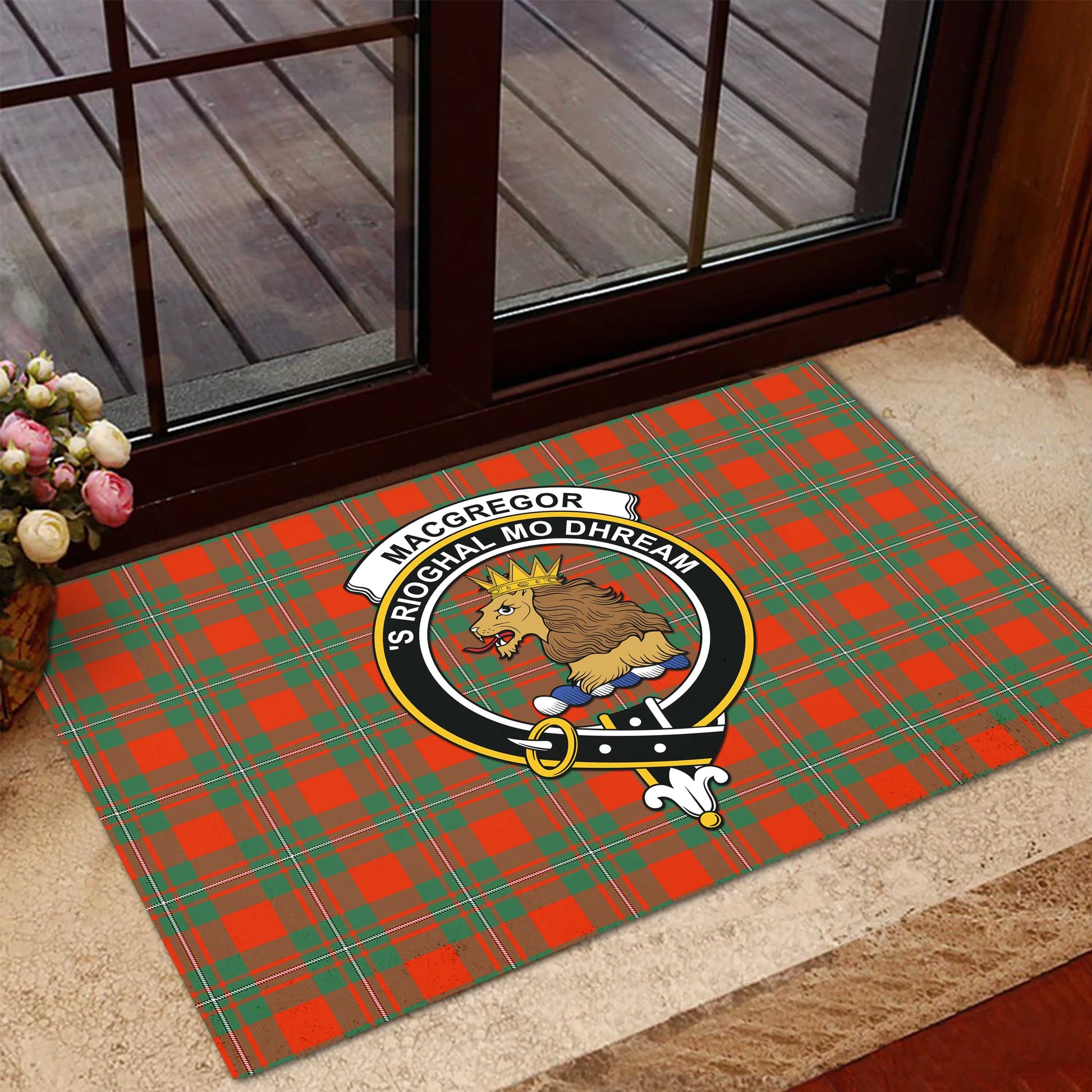 MacGregor Ancient Tartan Door Mat with Family Crest - Tartanvibesclothing