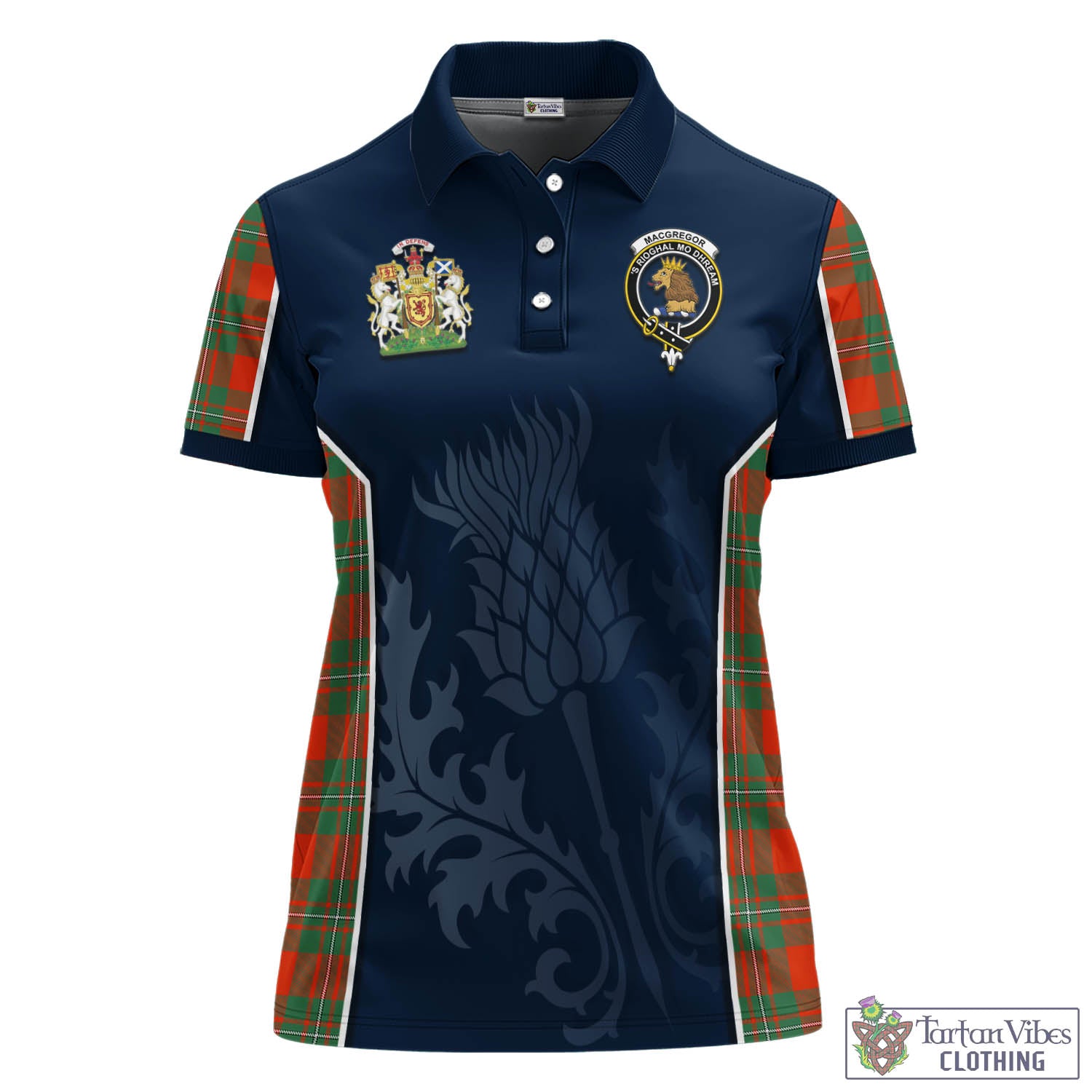 Tartan Vibes Clothing MacGregor Ancient Tartan Women's Polo Shirt with Family Crest and Scottish Thistle Vibes Sport Style