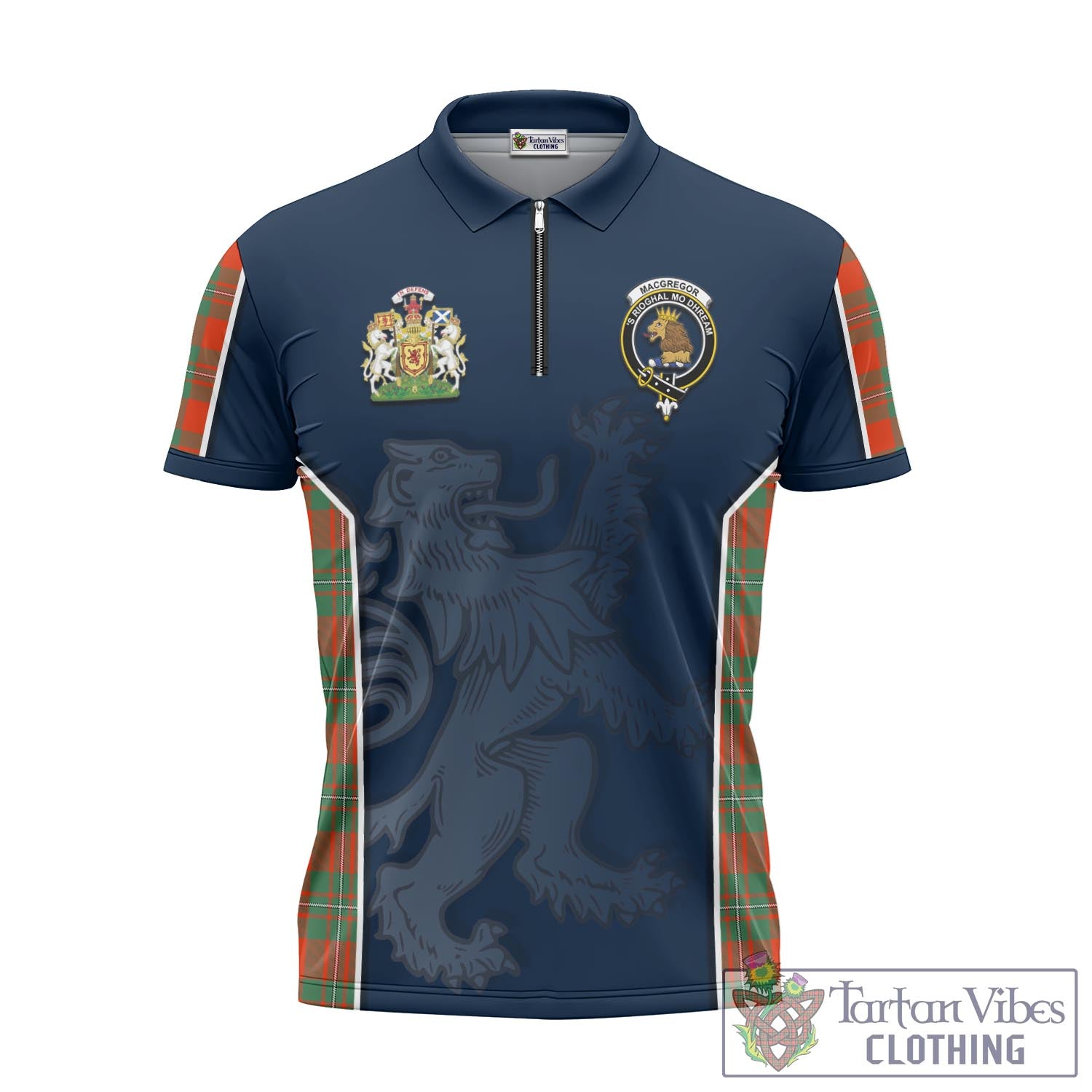 Tartan Vibes Clothing MacGregor Ancient Tartan Zipper Polo Shirt with Family Crest and Lion Rampant Vibes Sport Style