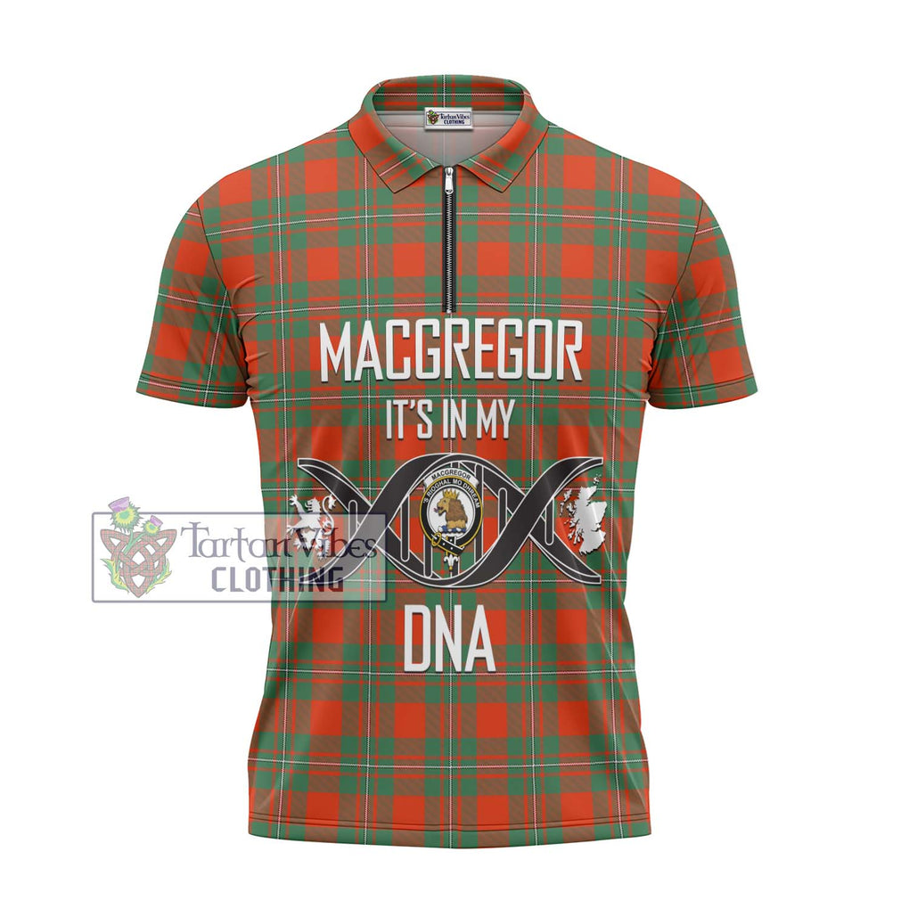 MacGregor Ancient Tartan Zipper Polo Shirt with Family Crest DNA In Me Style - Tartanvibesclothing Shop