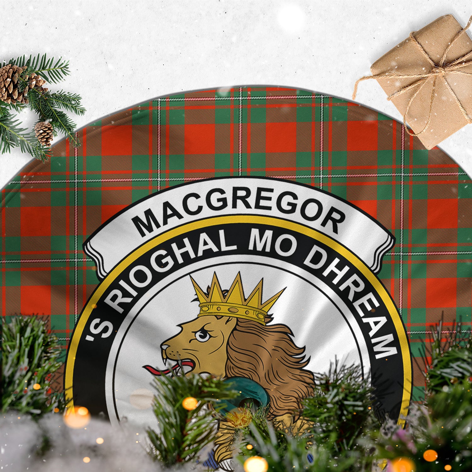 MacGregor Ancient Tartan Christmas Tree Skirt with Family Crest - Tartanvibesclothing