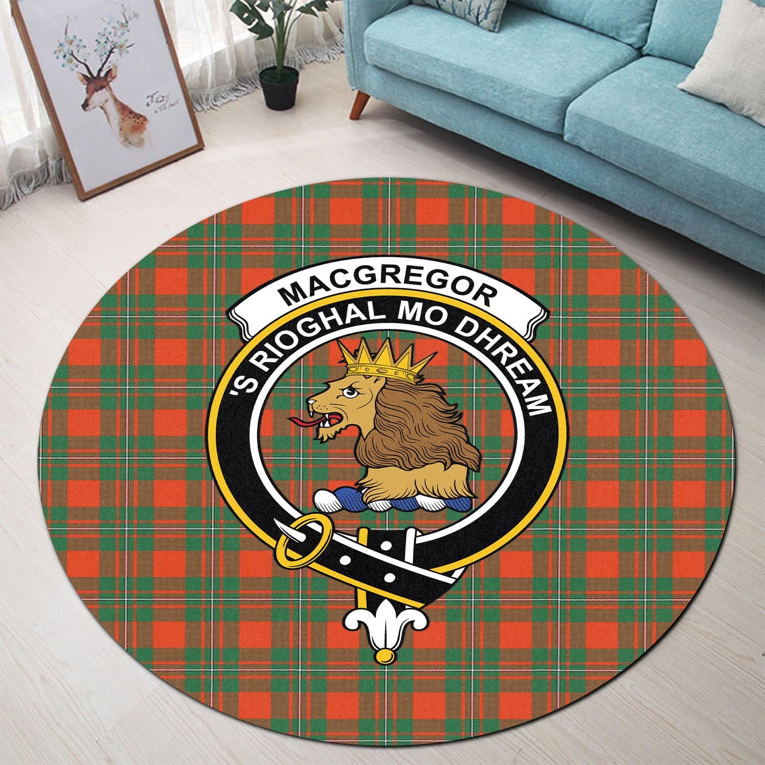 macgregor-ancient-tartan-round-rug-with-family-crest