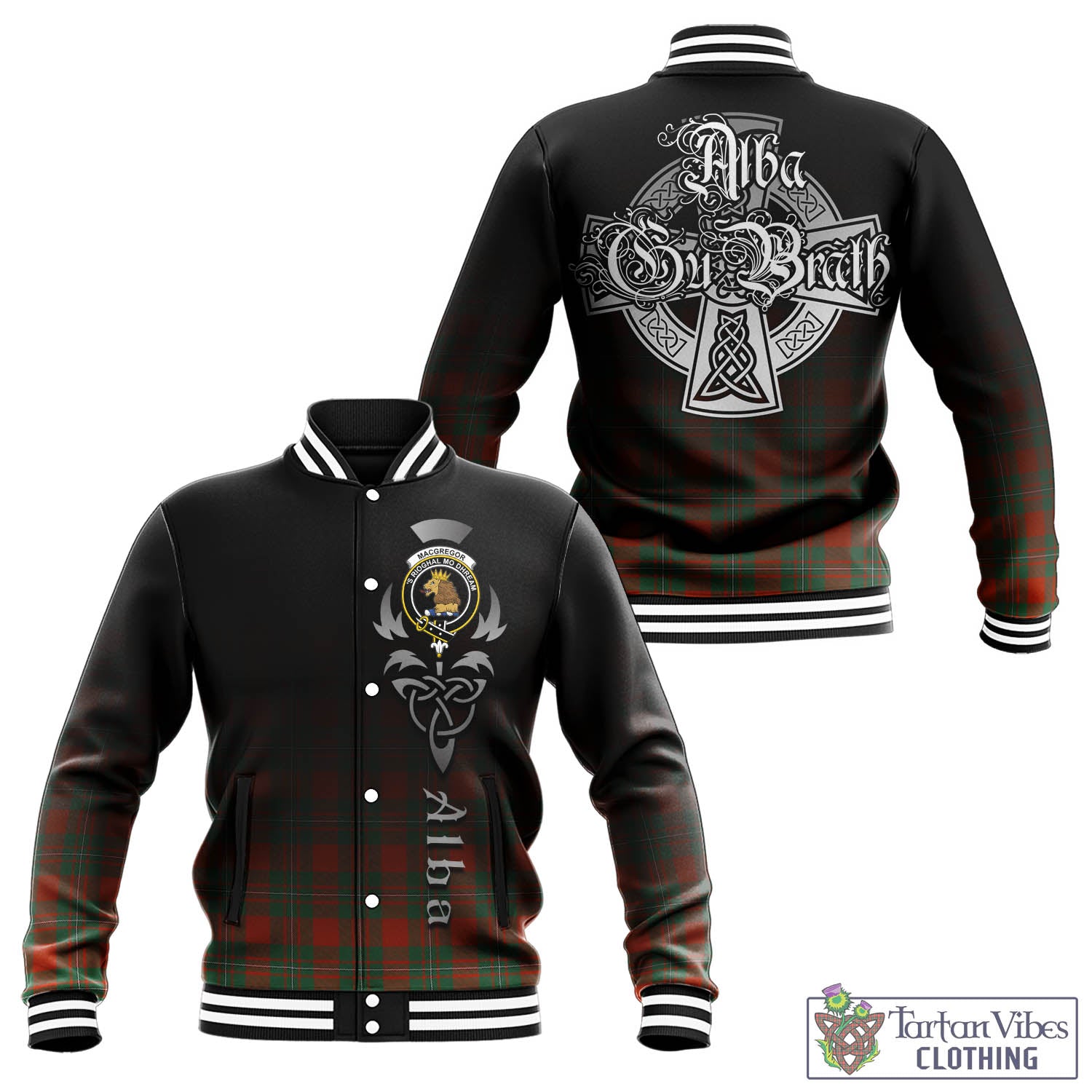 Tartan Vibes Clothing MacGregor Ancient Tartan Baseball Jacket Featuring Alba Gu Brath Family Crest Celtic Inspired