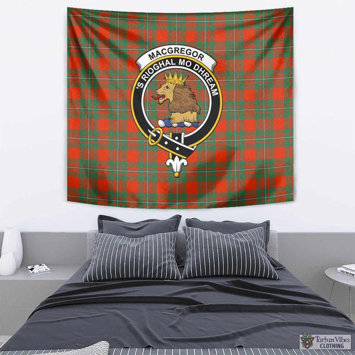 Tartan Vibes Clothing MacGregor Ancient Tartan Tapestry Wall Hanging and Home Decor for Room with Family Crest