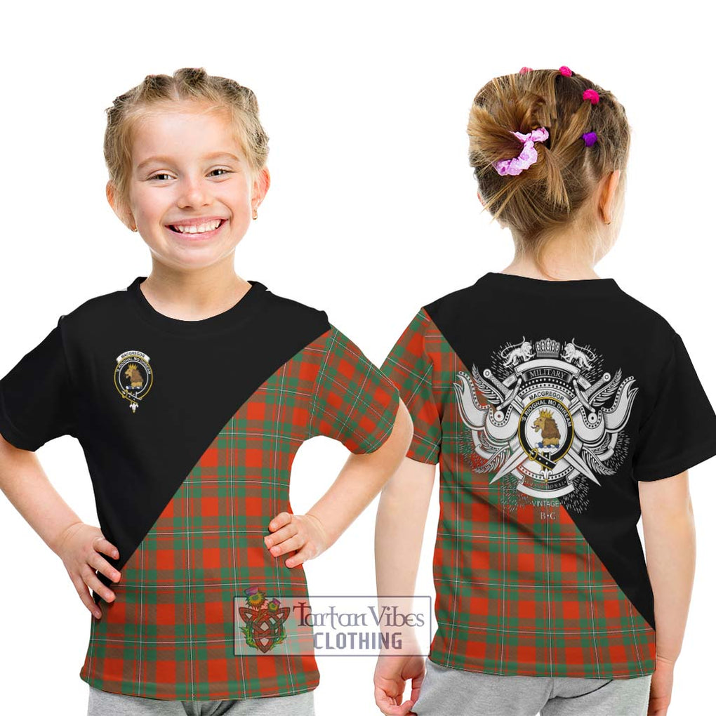 MacGregor Ancient Tartan Kid T-Shirt with Family Crest and Military Logo Style - Tartanvibesclothing Shop