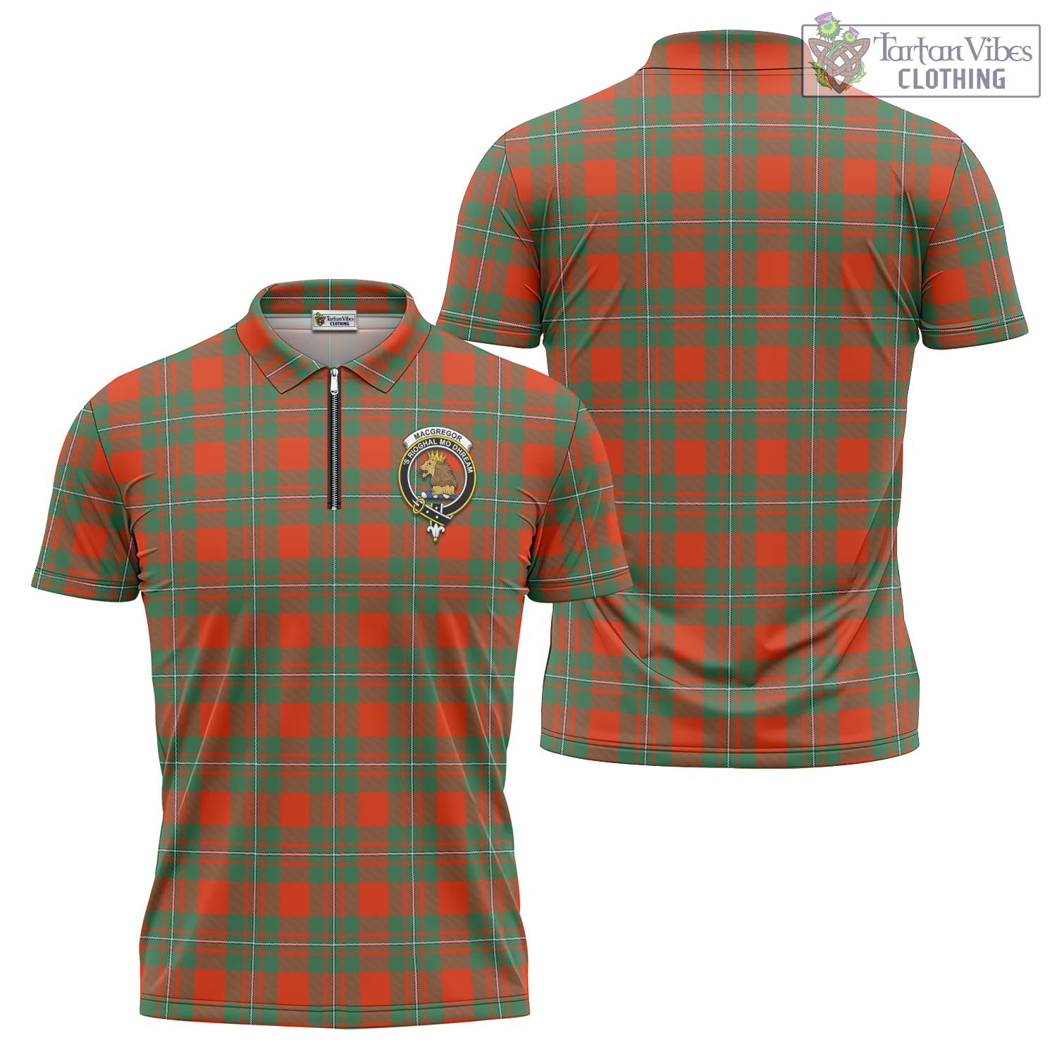 Tartan Vibes Clothing MacGregor Ancient Tartan Zipper Polo Shirt with Family Crest