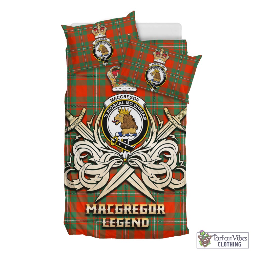 Tartan Vibes Clothing MacGregor Ancient Tartan Bedding Set with Clan Crest and the Golden Sword of Courageous Legacy