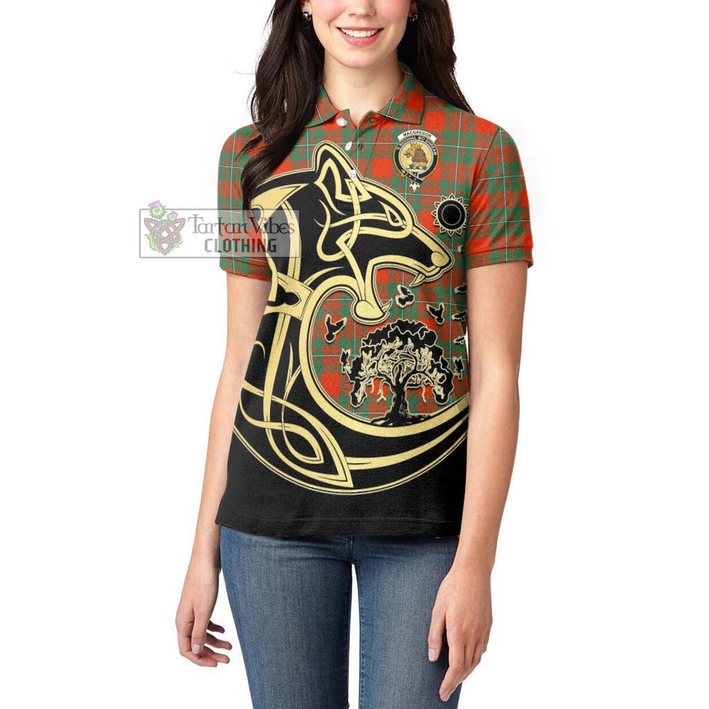 MacGregor Ancient Tartan Women's Polo Shirt with Family Crest Celtic Wolf Style - Tartanvibesclothing Shop