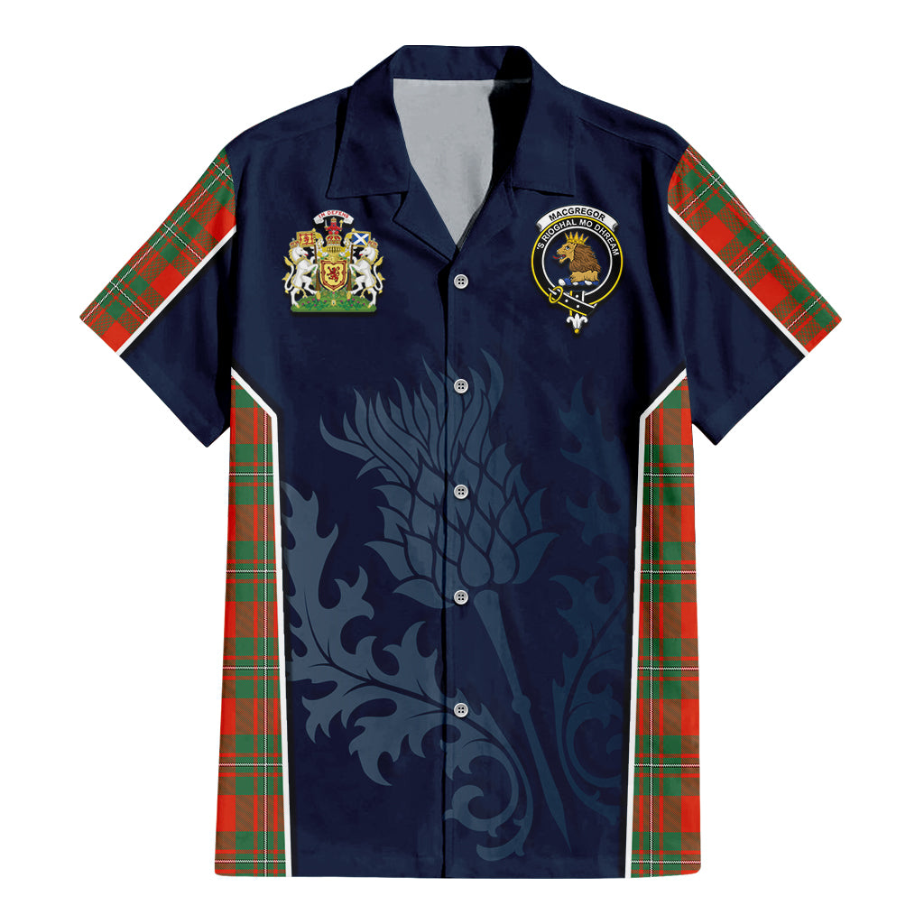 Tartan Vibes Clothing MacGregor Ancient Tartan Short Sleeve Button Up Shirt with Family Crest and Scottish Thistle Vibes Sport Style