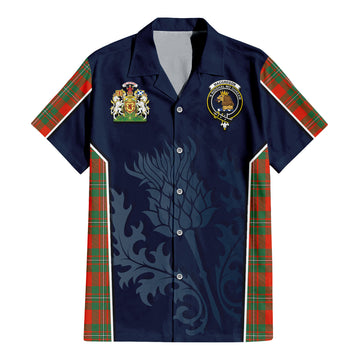 MacGregor Ancient Tartan Short Sleeve Button Up Shirt with Family Crest and Scottish Thistle Vibes Sport Style