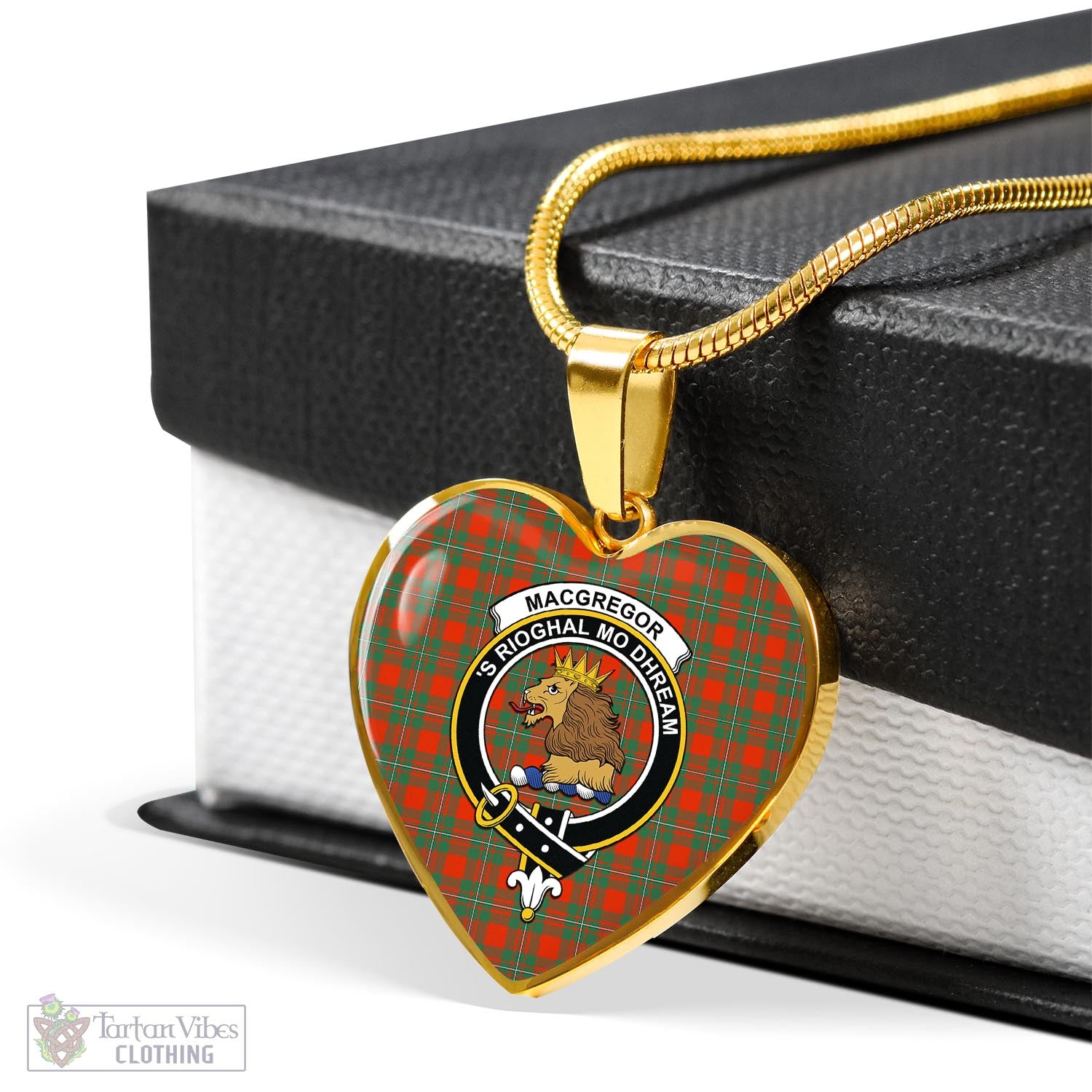 Tartan Vibes Clothing MacGregor Ancient Tartan Heart Necklace with Family Crest