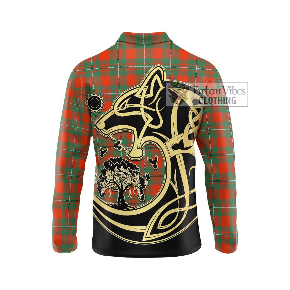 MacGregor Ancient Tartan Long Sleeve Polo Shirt with Family Crest Celtic Wolf Style - Tartanvibesclothing Shop