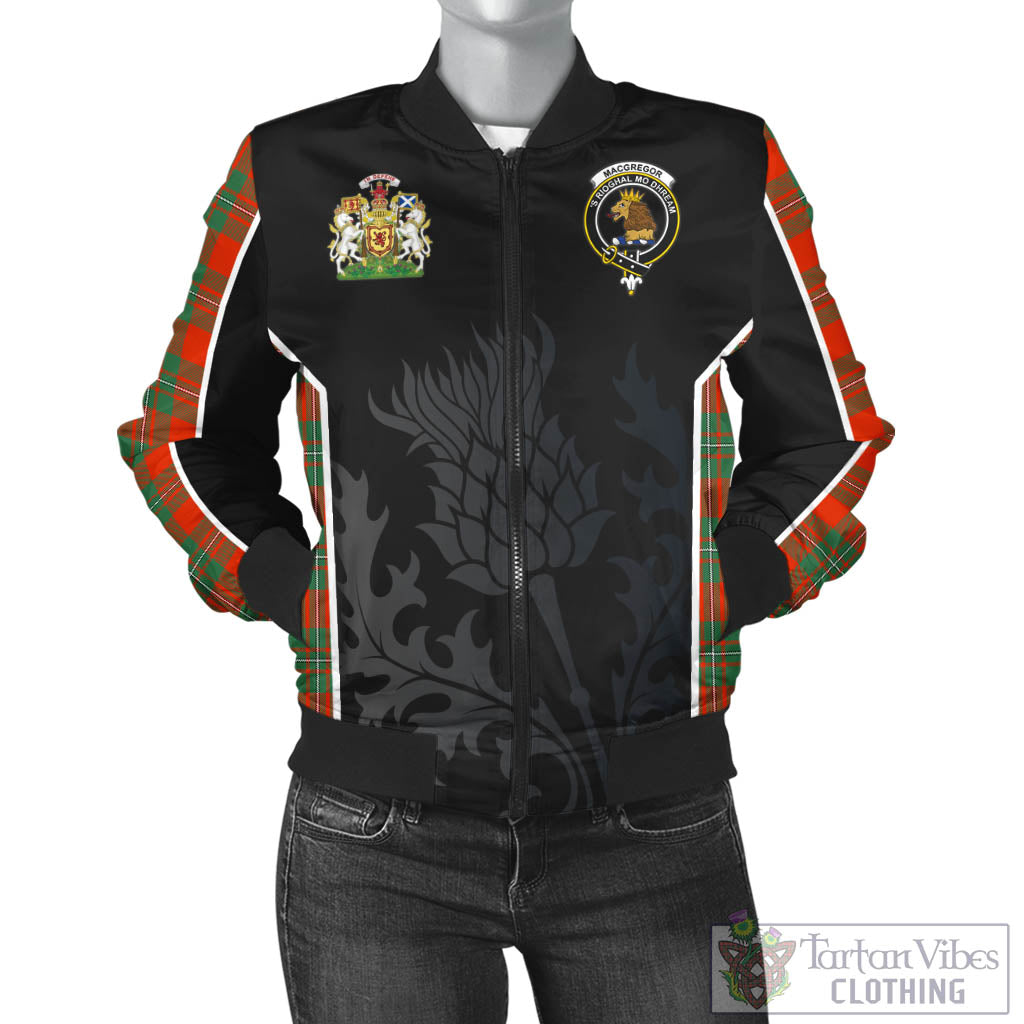 Tartan Vibes Clothing MacGregor Ancient Tartan Bomber Jacket with Family Crest and Scottish Thistle Vibes Sport Style