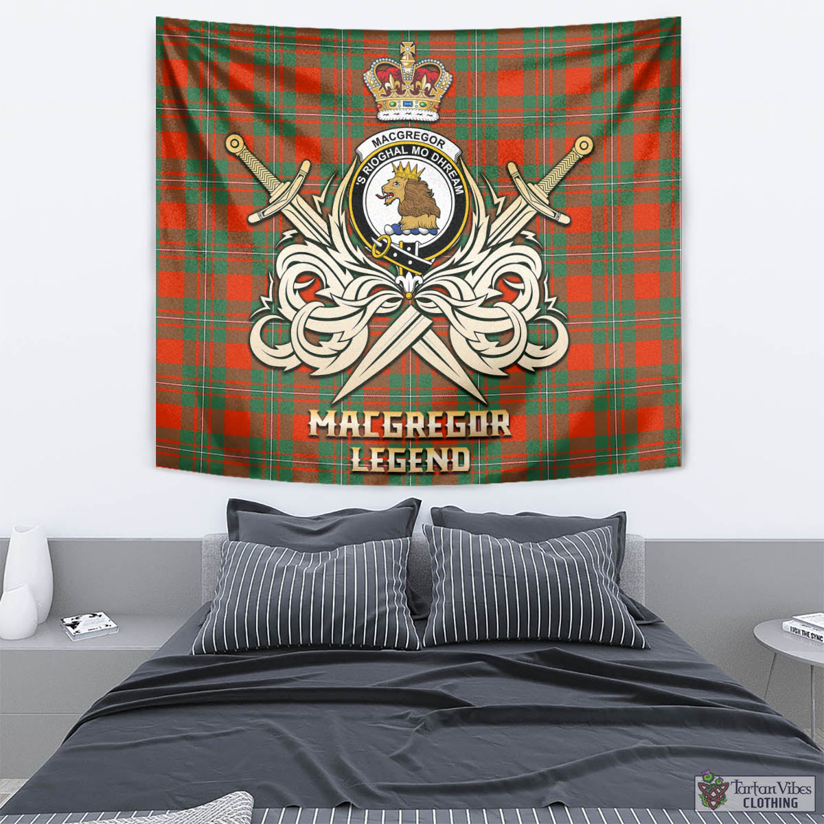 Tartan Vibes Clothing MacGregor Ancient Tartan Tapestry with Clan Crest and the Golden Sword of Courageous Legacy