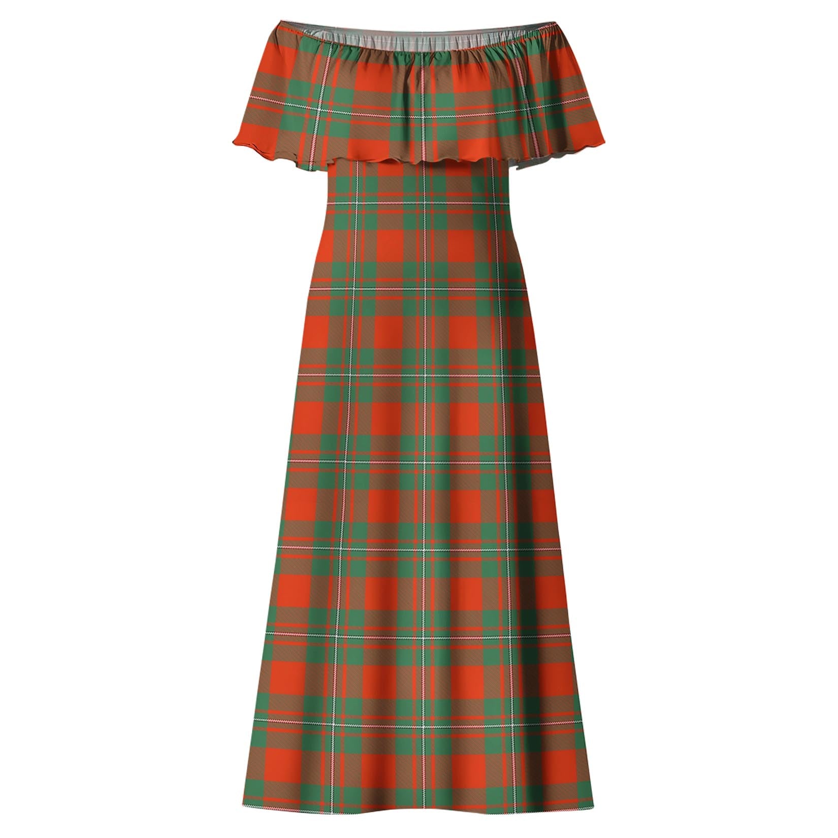 MacGregor Ancient Tartan Off Shoulder Long Dress - Tartanvibesclothing