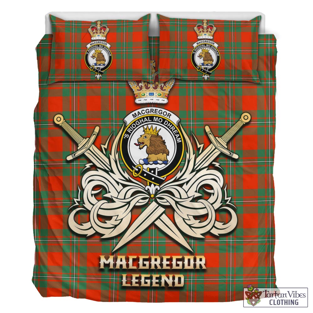 Tartan Vibes Clothing MacGregor Ancient Tartan Bedding Set with Clan Crest and the Golden Sword of Courageous Legacy