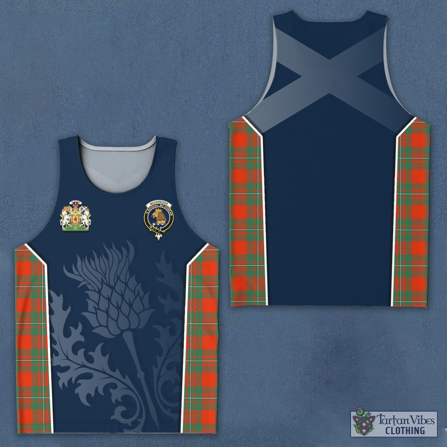 Tartan Vibes Clothing MacGregor Ancient Tartan Men's Tanks Top with Family Crest and Scottish Thistle Vibes Sport Style