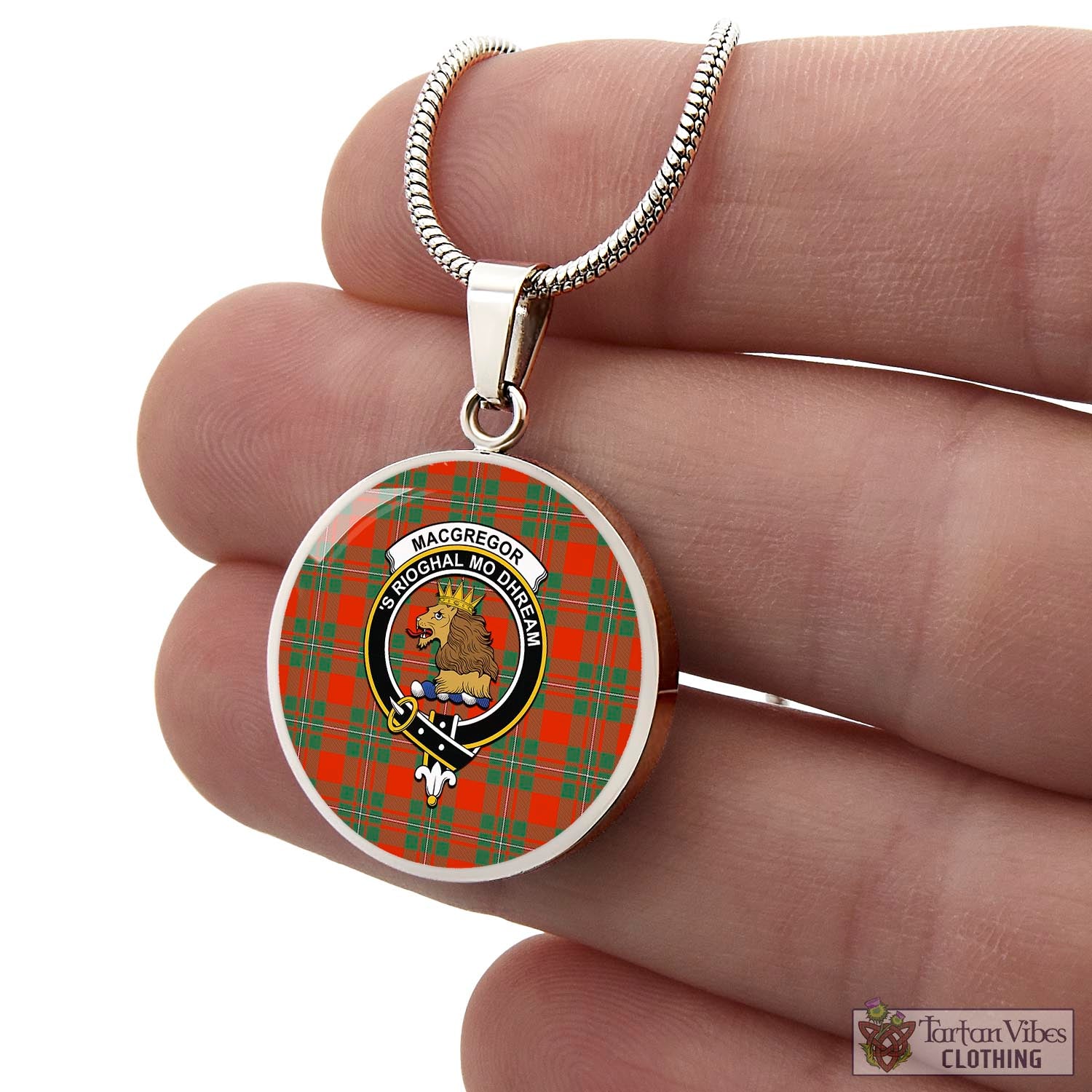 Tartan Vibes Clothing MacGregor Ancient Tartan Circle Necklace with Family Crest