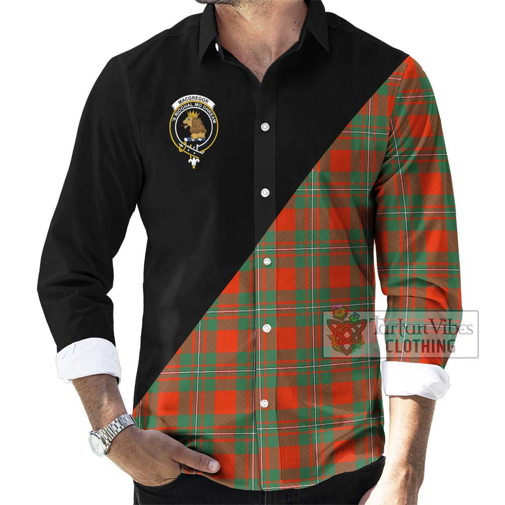 MacGregor Ancient Tartan Long Sleeve Button Shirt with Family Crest and Military Logo Style - Tartanvibesclothing Shop