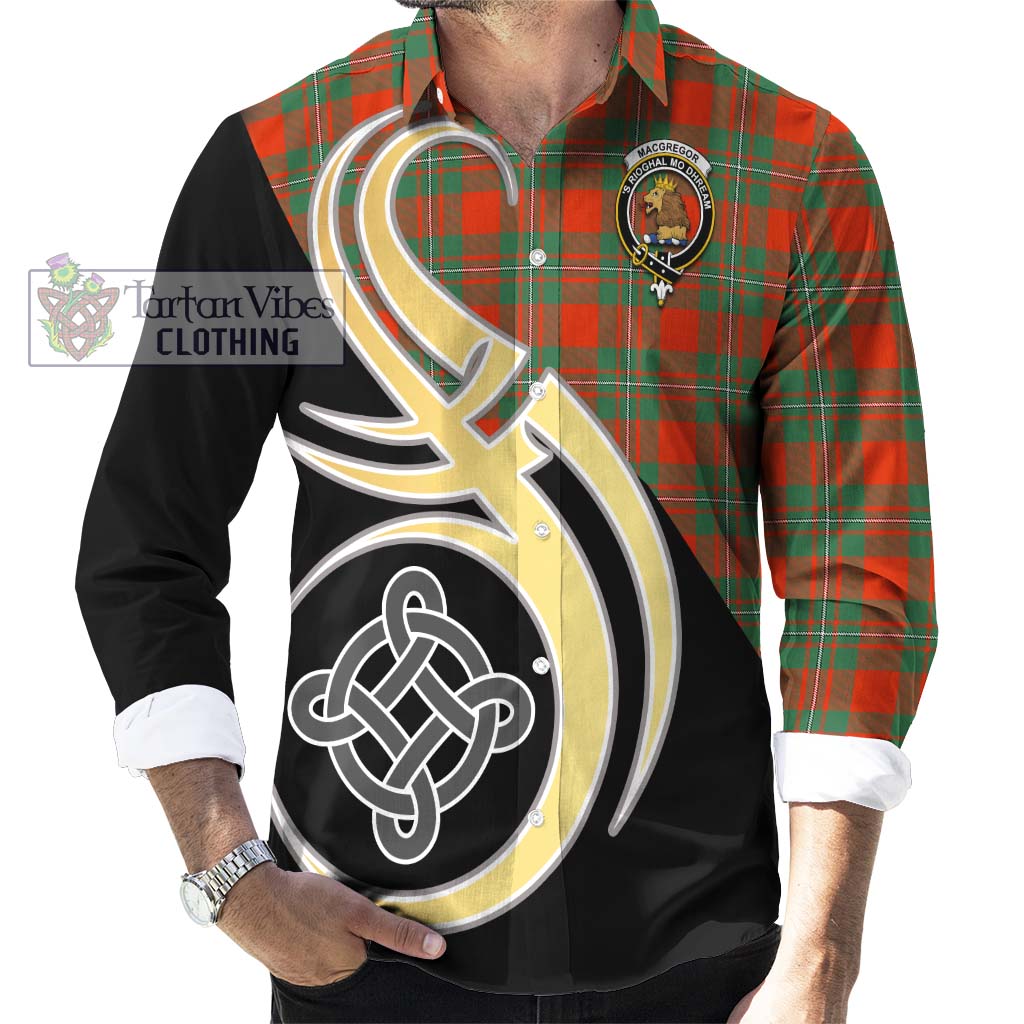 MacGregor Ancient Tartan Long Sleeve Button Shirt with Family Crest and Celtic Symbol Style - Tartan Vibes Clothing