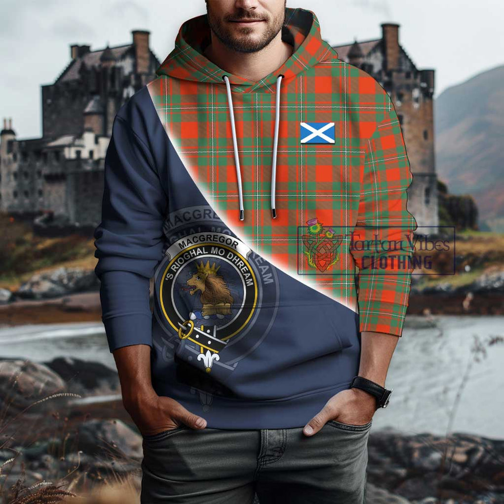 MacGregor Ancient Tartan Hoodie with Personalised National Flag and Family Crest Half Style - Tartanvibesclothing Shop