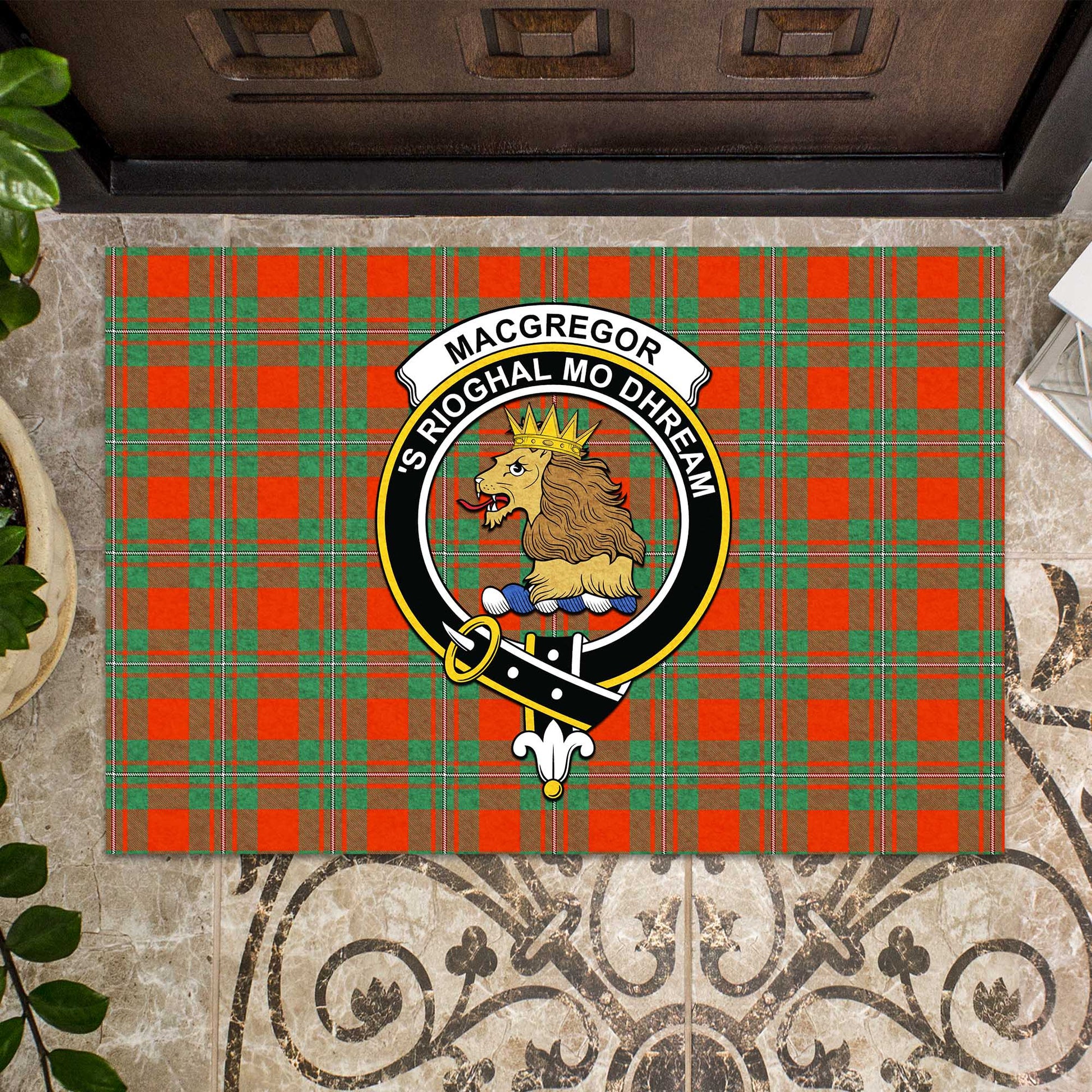 MacGregor Ancient Tartan Door Mat with Family Crest - Tartanvibesclothing