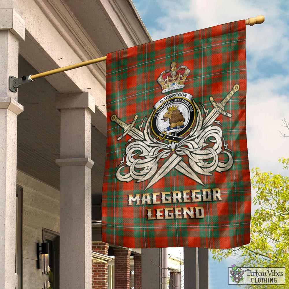 Tartan Vibes Clothing MacGregor Ancient Tartan Flag with Clan Crest and the Golden Sword of Courageous Legacy