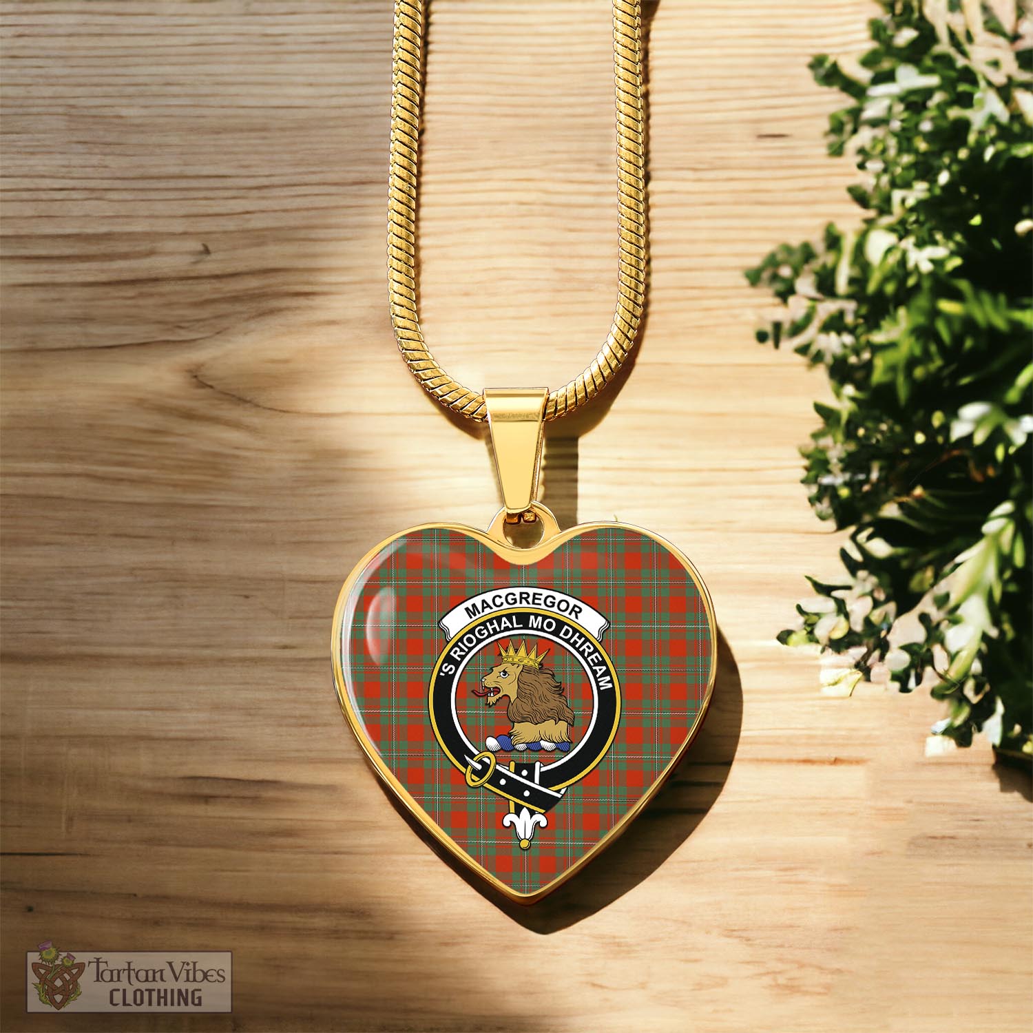 Tartan Vibes Clothing MacGregor Ancient Tartan Heart Necklace with Family Crest