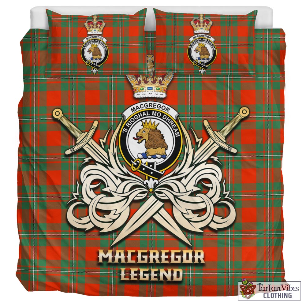 Tartan Vibes Clothing MacGregor Ancient Tartan Bedding Set with Clan Crest and the Golden Sword of Courageous Legacy